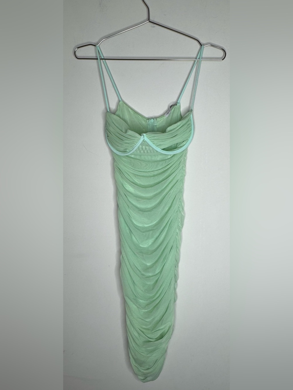 Mesh Sheer Night Going Out Ruched Midi Dress Mint Size XS Rave Festival Vacation